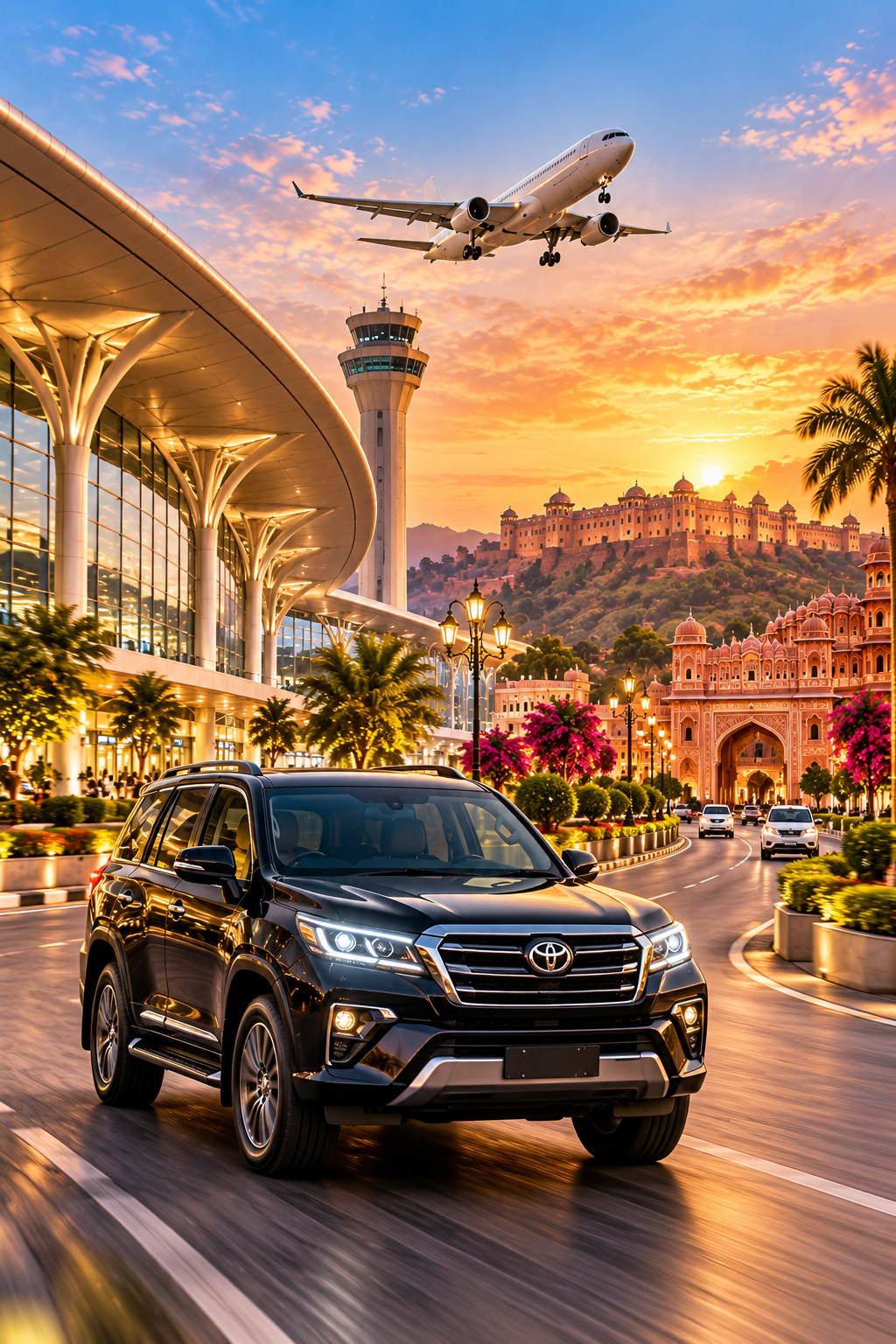 Airport taxi travelling through Jaipur